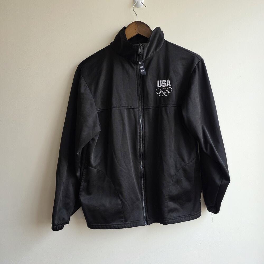 VTG 90s USA Olympics Committee Mens Black Jacket Full Zip Lightweight Medium